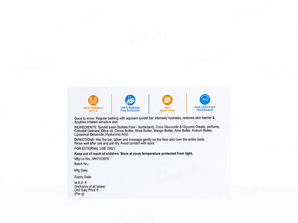 Aqua Oat Cleansing & Moisturizing Syndet Bar