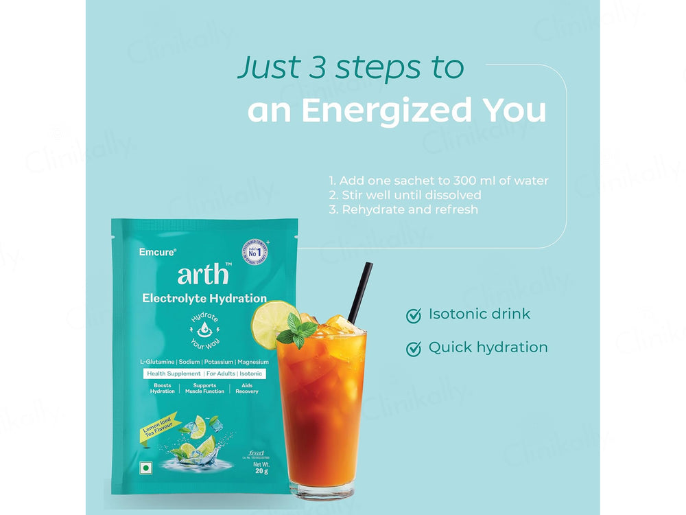 Arth Electrolyte Hydration Health Supplement Powder - Lemon Iced Tea Flavour