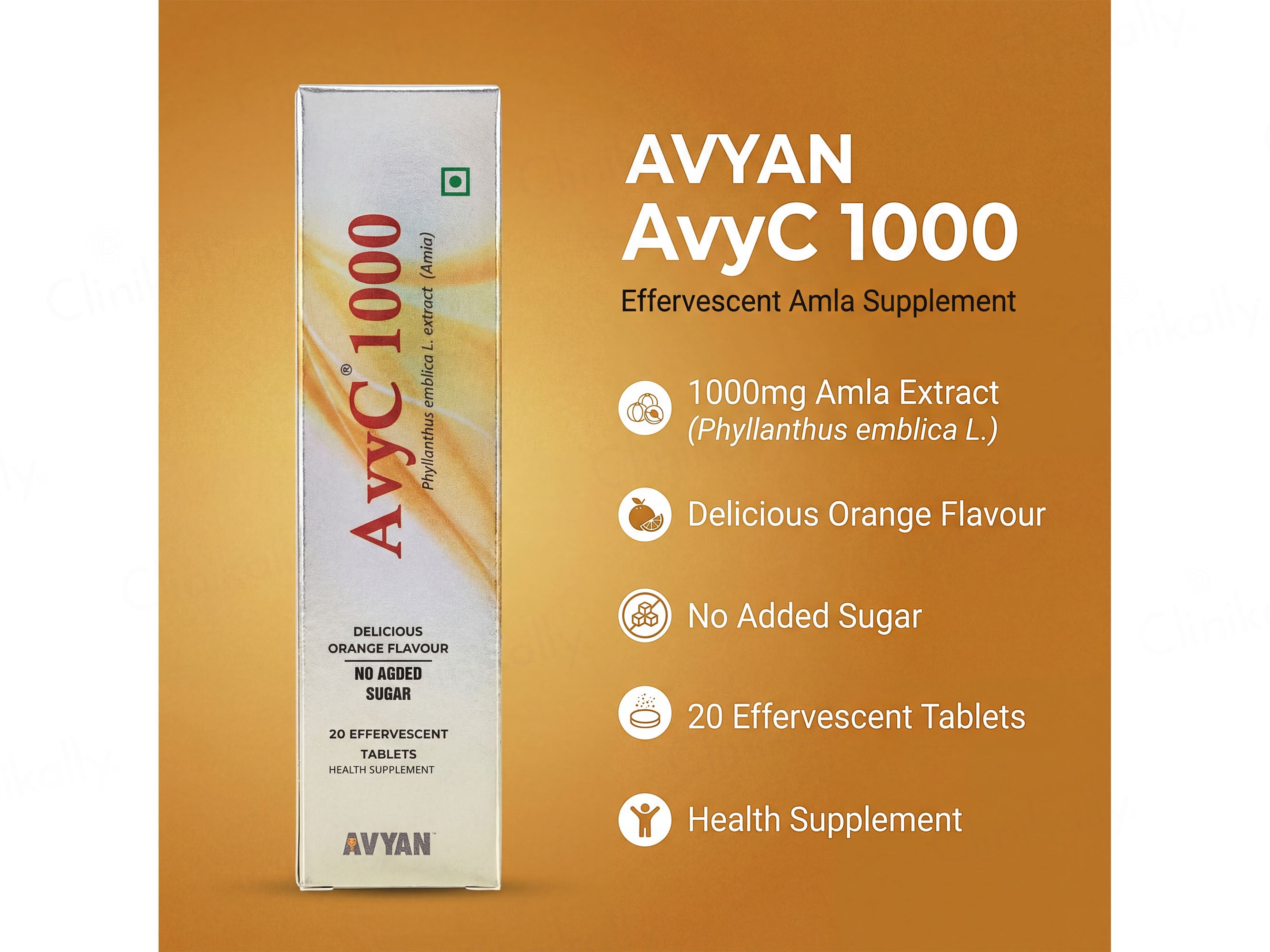 AvyC 1000 Vitamin C Effervescent Tablet - Delicious Orange Flavour