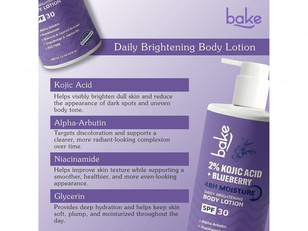 Bake 2% Kojic Acid + Blueberry Daily Brightening Body Lotion SPF 30