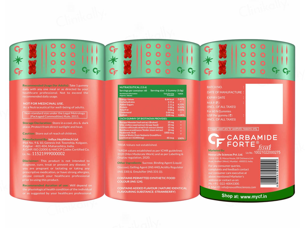 Carbamide Forte Natural Biotin Gummies For Hair Growth - Strawberry Flavour