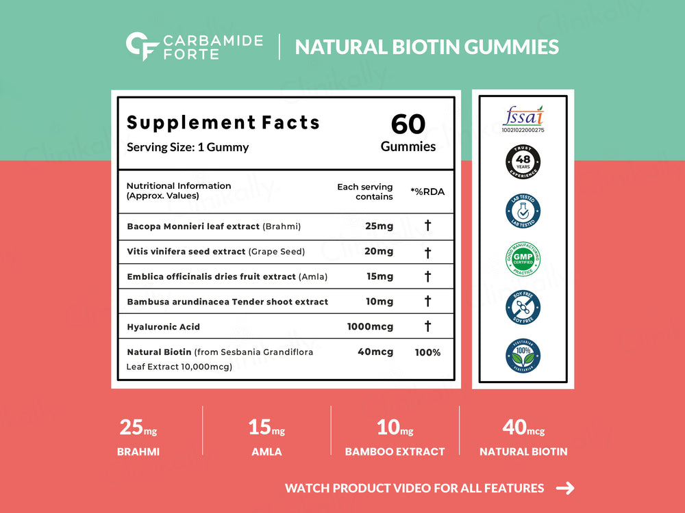 Carbamide Forte Natural Biotin Gummies For Hair Growth - Strawberry Flavour