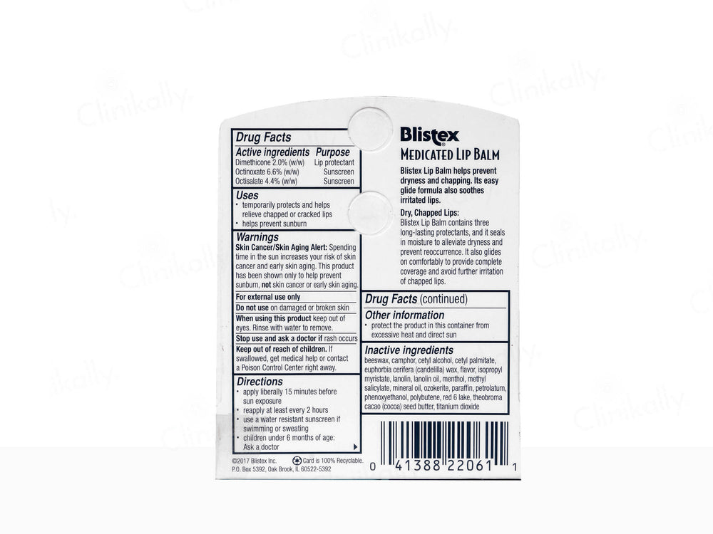 Blistex Medicated Lip Balm SPF 15 - Clinikally