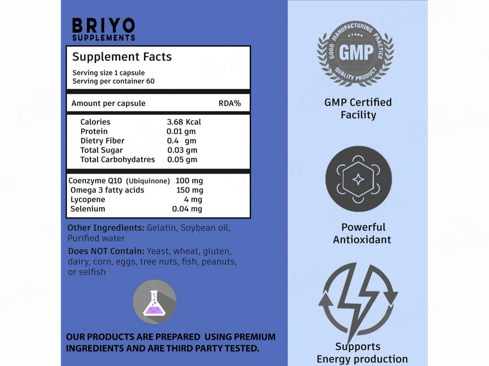 Briyo Coenzyme Q-10 + Omega-3 Dietary Supplement Softgel Capsule
