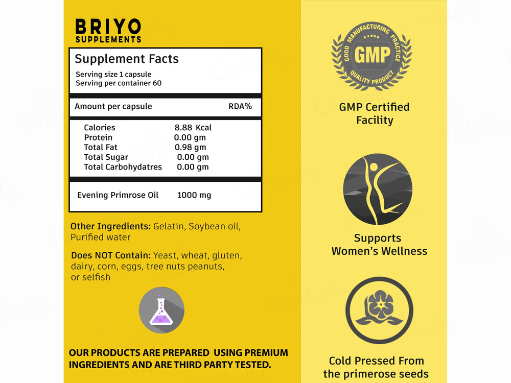 Briyo Evening Primrose Oil 1000 mg Dietary Supplement Capsule