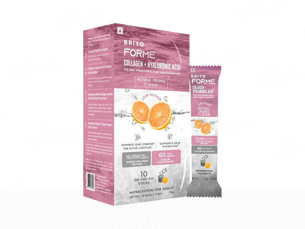 Briyo Forme Collagen + Hyaluronic Acid Skin Hydration Nutraceutical Powder - Natural Orange Flavour
