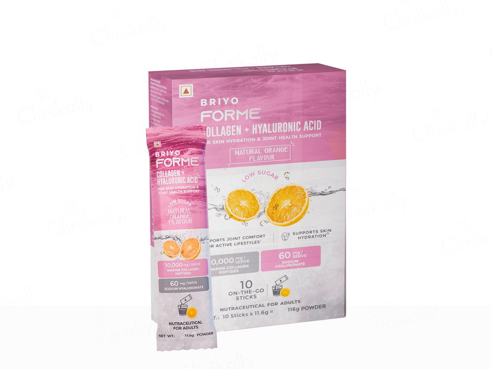Briyo Forme Collagen + Hyaluronic Acid Skin Hydration Nutraceutical Powder - Natural Orange Flavour