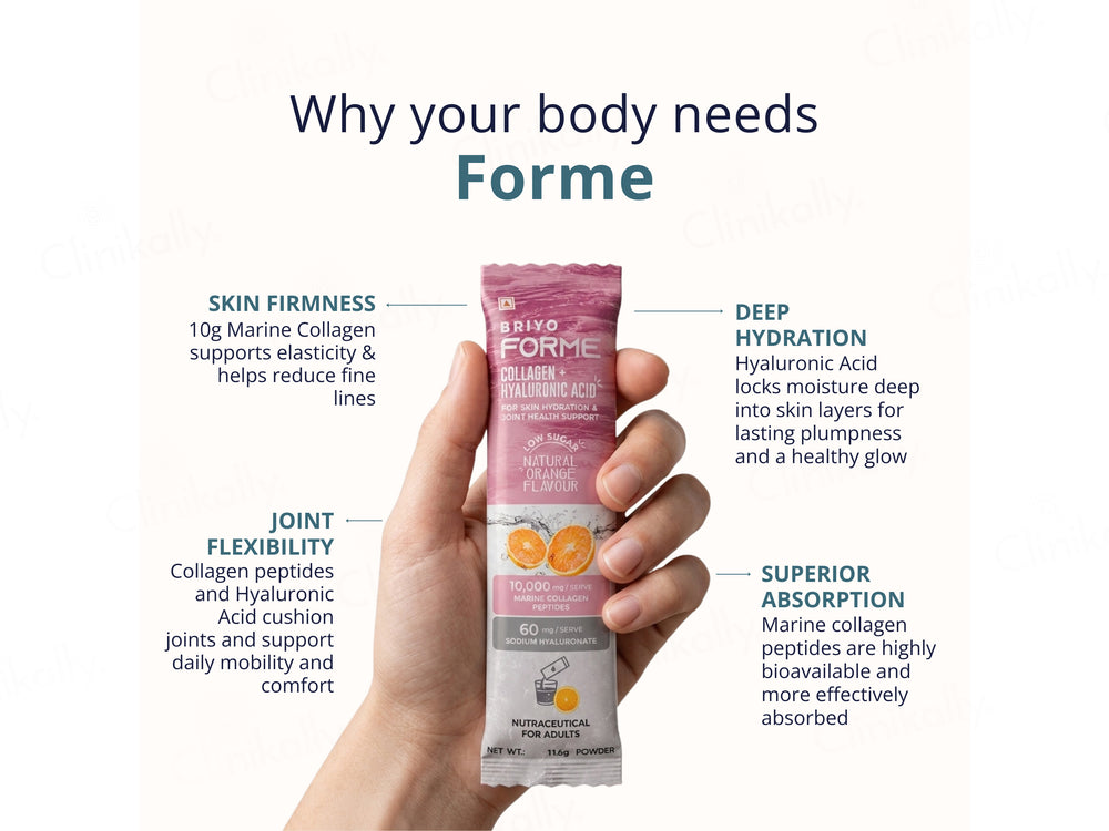 Briyo Forme Collagen + Hyaluronic Acid Skin Hydration Nutraceutical Powder - Natural Orange Flavour