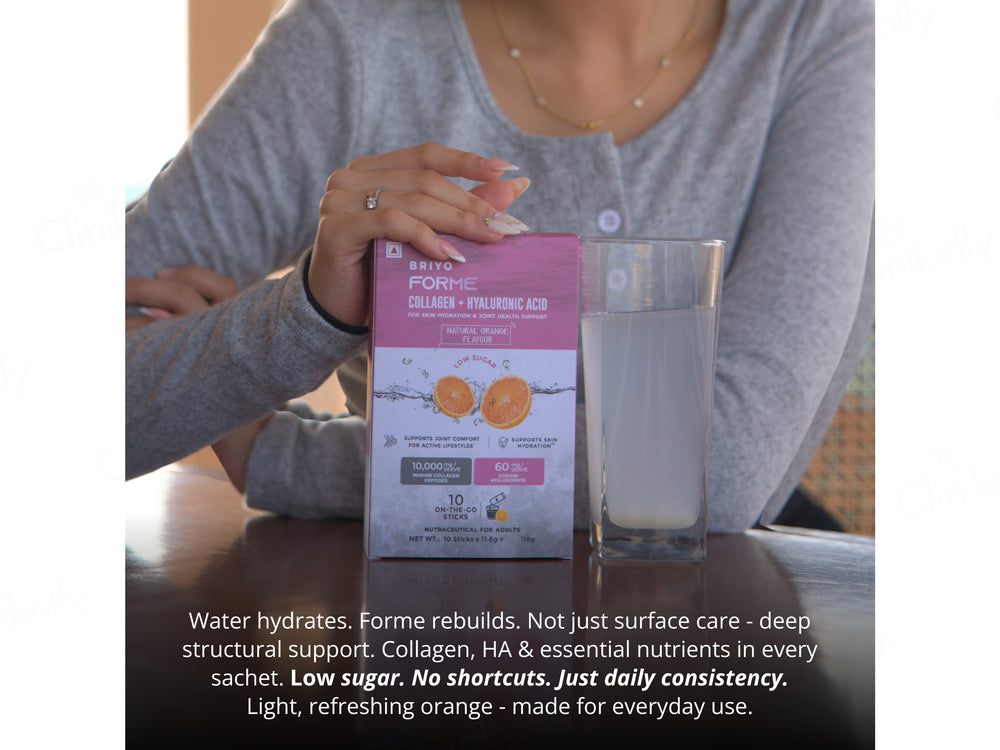 Briyo Forme Collagen + Hyaluronic Acid Skin Hydration Nutraceutical Powder - Natural Orange Flavour