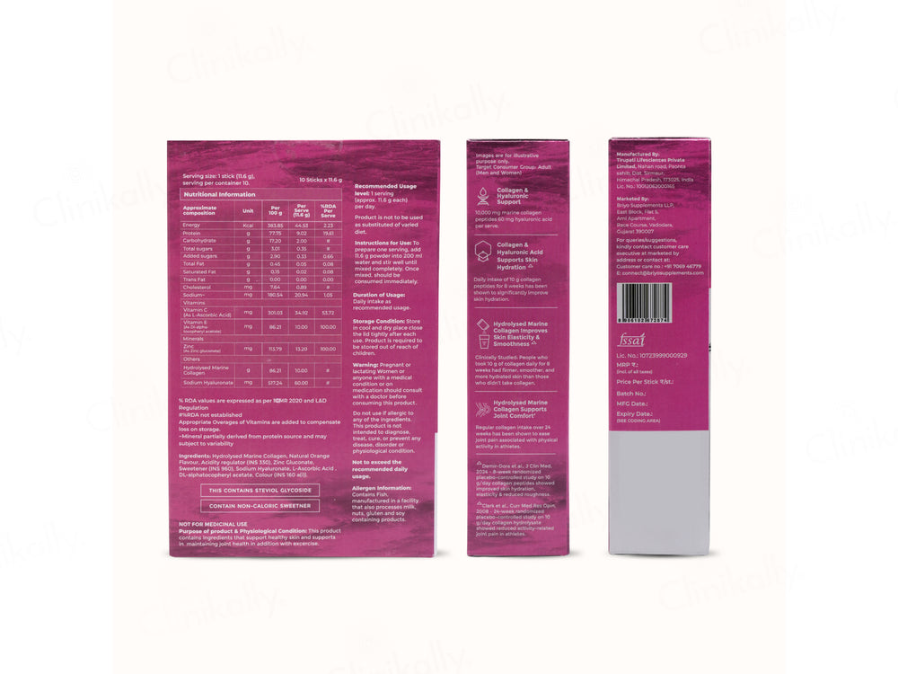Briyo Forme Collagen + Hyaluronic Acid Skin Hydration Nutraceutical Powder - Natural Orange Flavour