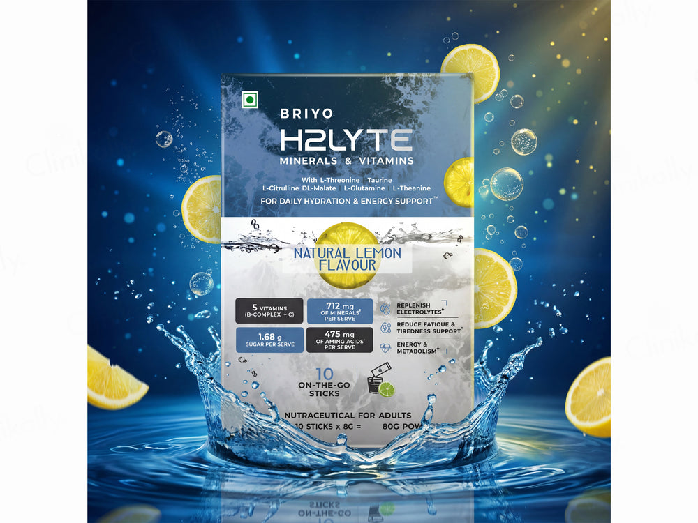 Briyo H2Lyte Minerals & Vitamins Daily Hydration Nutraceutical Powder - Natural Lemon Flavour