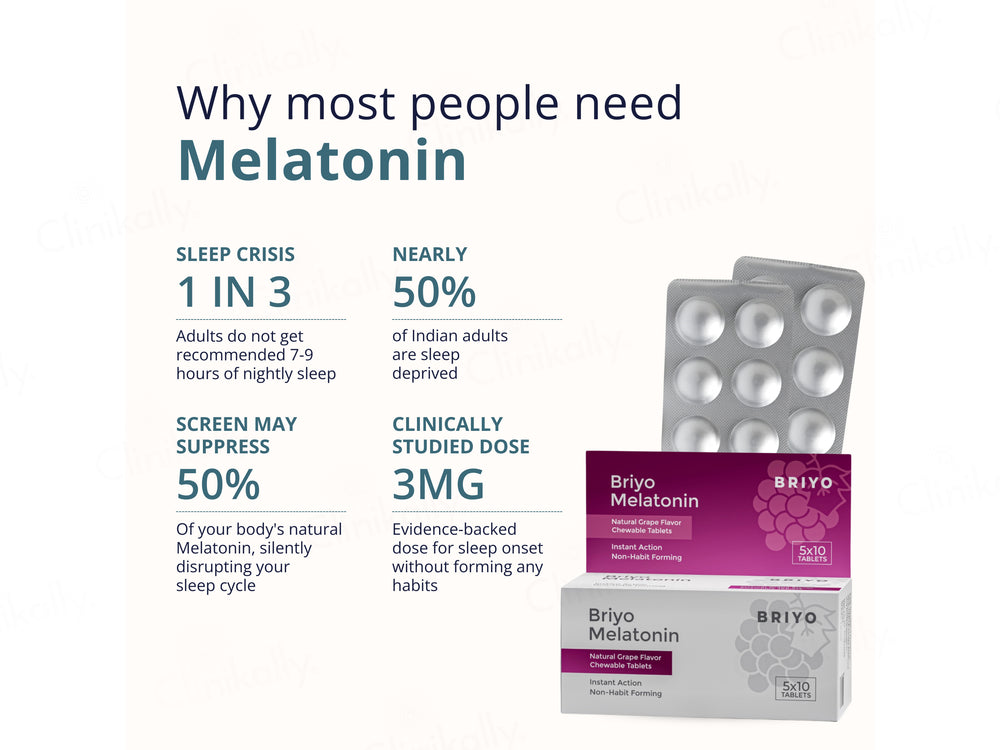 Briyo Melatonin 3 mg Chewable Tablet - Natural Grape Flavour