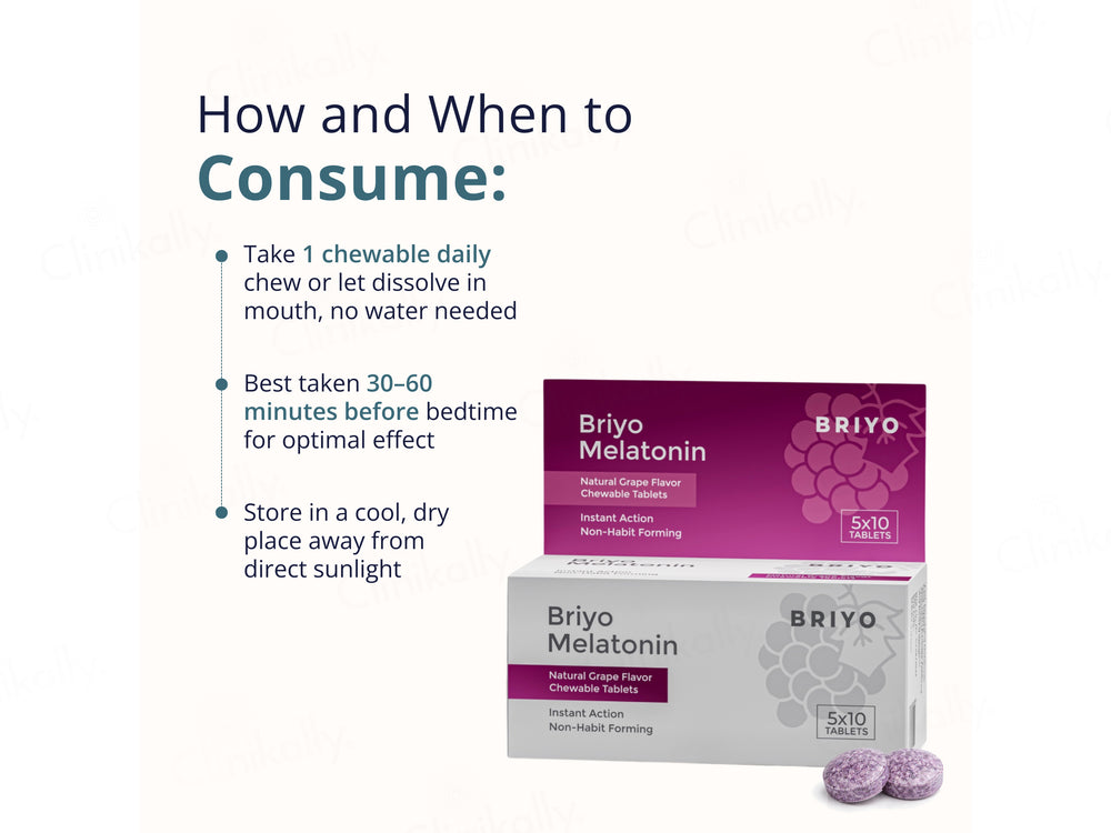 Briyo Melatonin 3 mg Chewable Tablet - Natural Grape Flavour