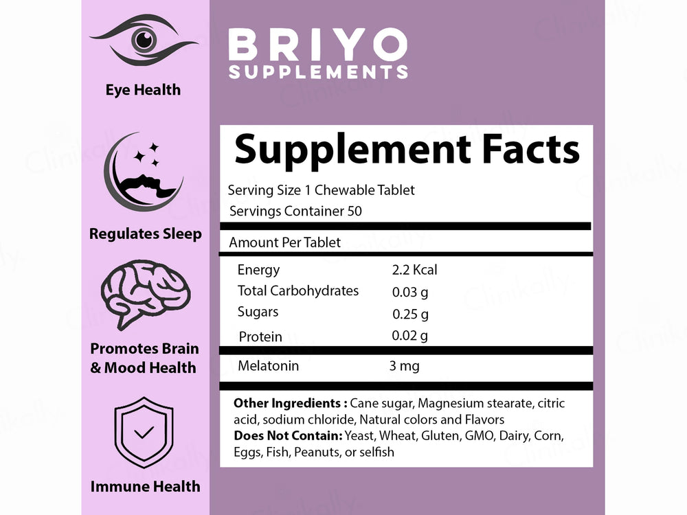 Briyo Melatonin 3 mg Chewable Tablet - Natural Grape Flavour