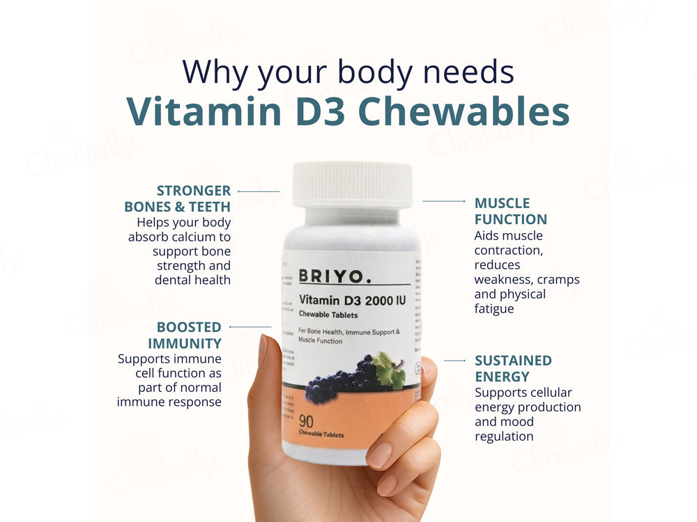 Briyo Vitamin D3 2000 IU Chewable Tablet - Natural Grape Flavour