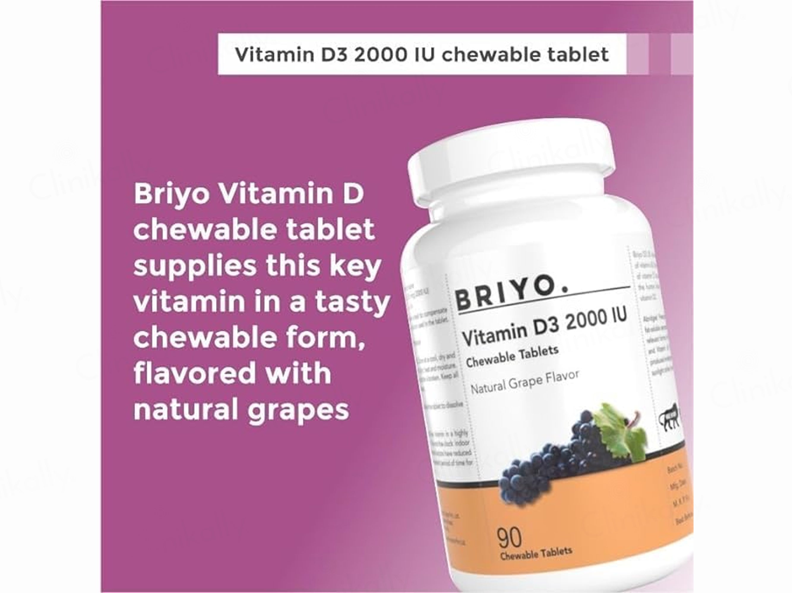 Briyo Vitamin D3 2000 IU Chewable Tablet - Natural Grape Flavour