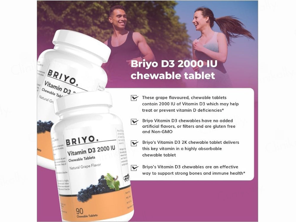 Briyo Vitamin D3 2000 IU Chewable Tablet - Natural Grape Flavour
