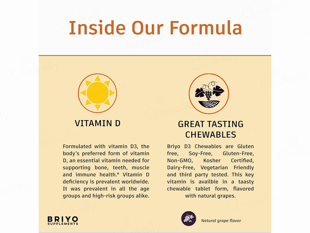 Briyo Vitamin D3 2000 IU Chewable Tablet - Natural Grape Flavour