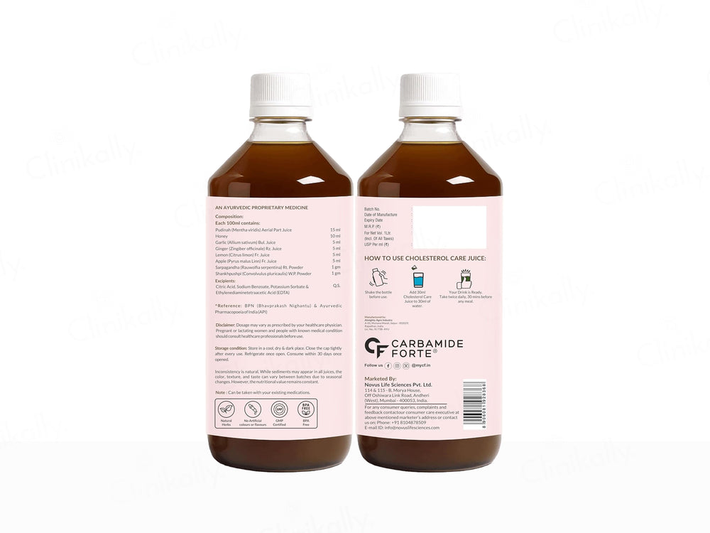 Carbamide Forte Cholesterol Care Sugar Free Juice For Healthy Cholesterol Levels