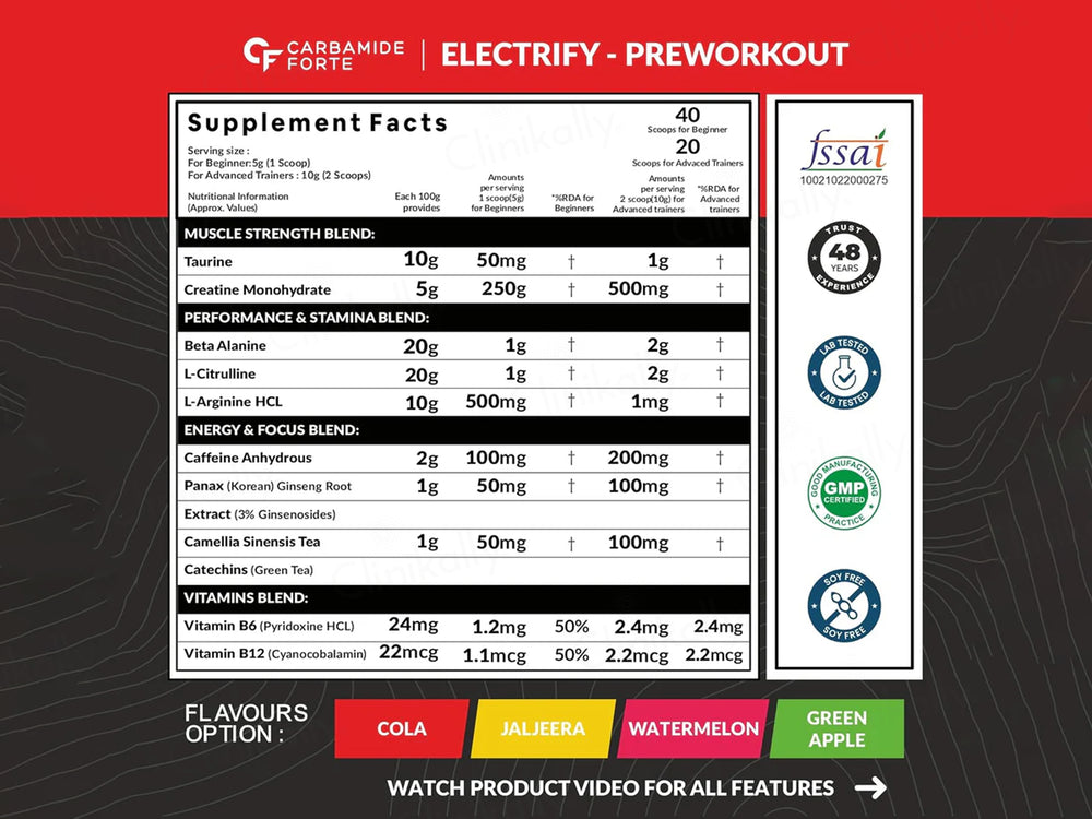 Carbamide Forte Electrify 10 In 1 Pre-Workout Nutraceutical Powder - Cola Flavour