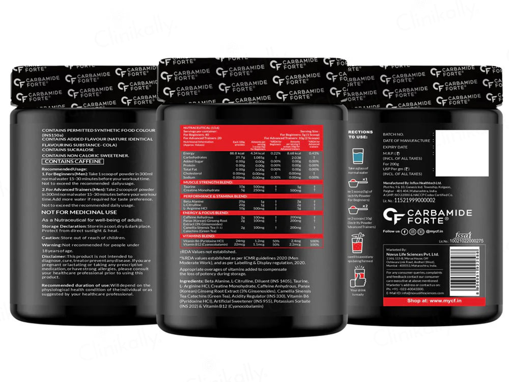 Carbamide Forte Electrify 10 In 1 Pre-Workout Nutraceutical Powder - Cola Flavour