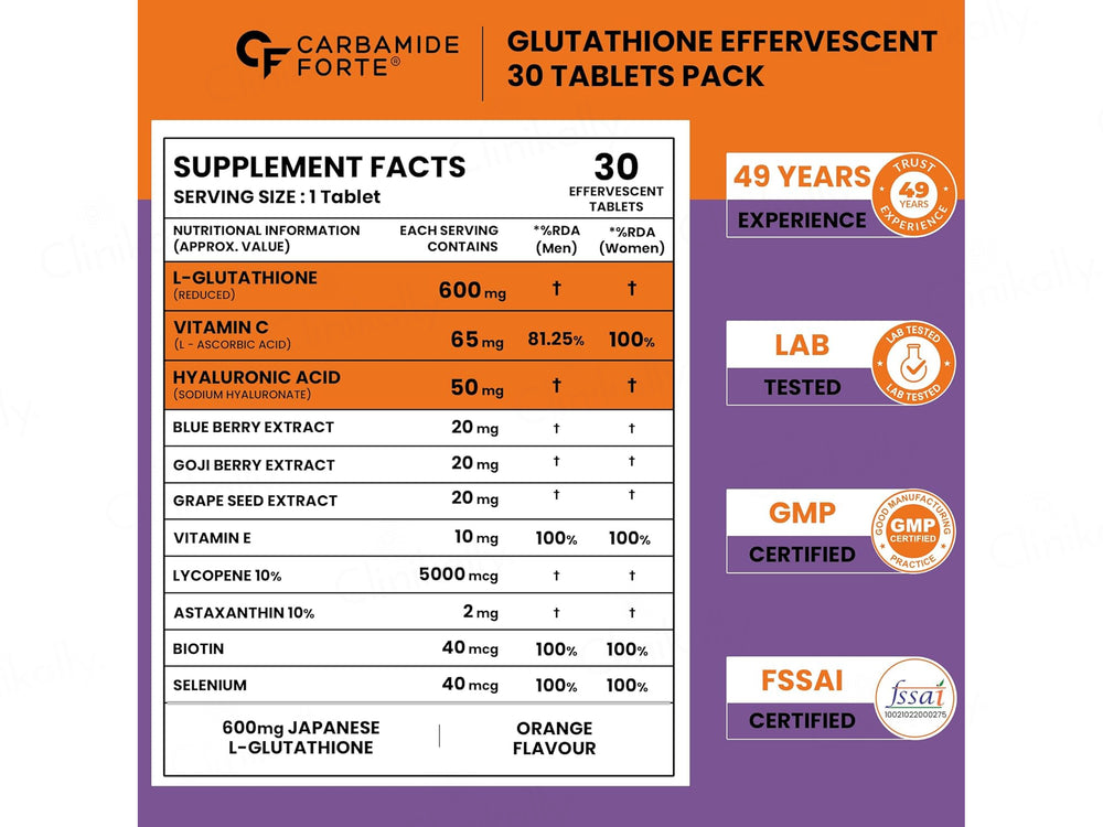 Carbamide Forte L-Glutathione Reduced + Hyaluronic Acid Effervescent Tablet - Orange Flavour