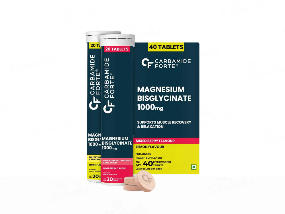 Carbamide Forte Magnesium Bisglycinate Effervescent Tablet Combo Pack - Lemon & Mixed Berry Flavour