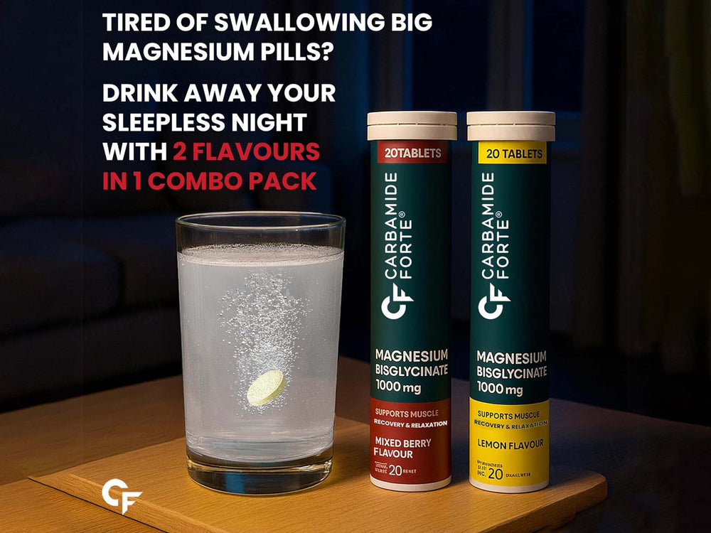 Carbamide Forte Magnesium Bisglycinate Effervescent Tablet Combo Pack - Lemon & Mixed Berry Flavour