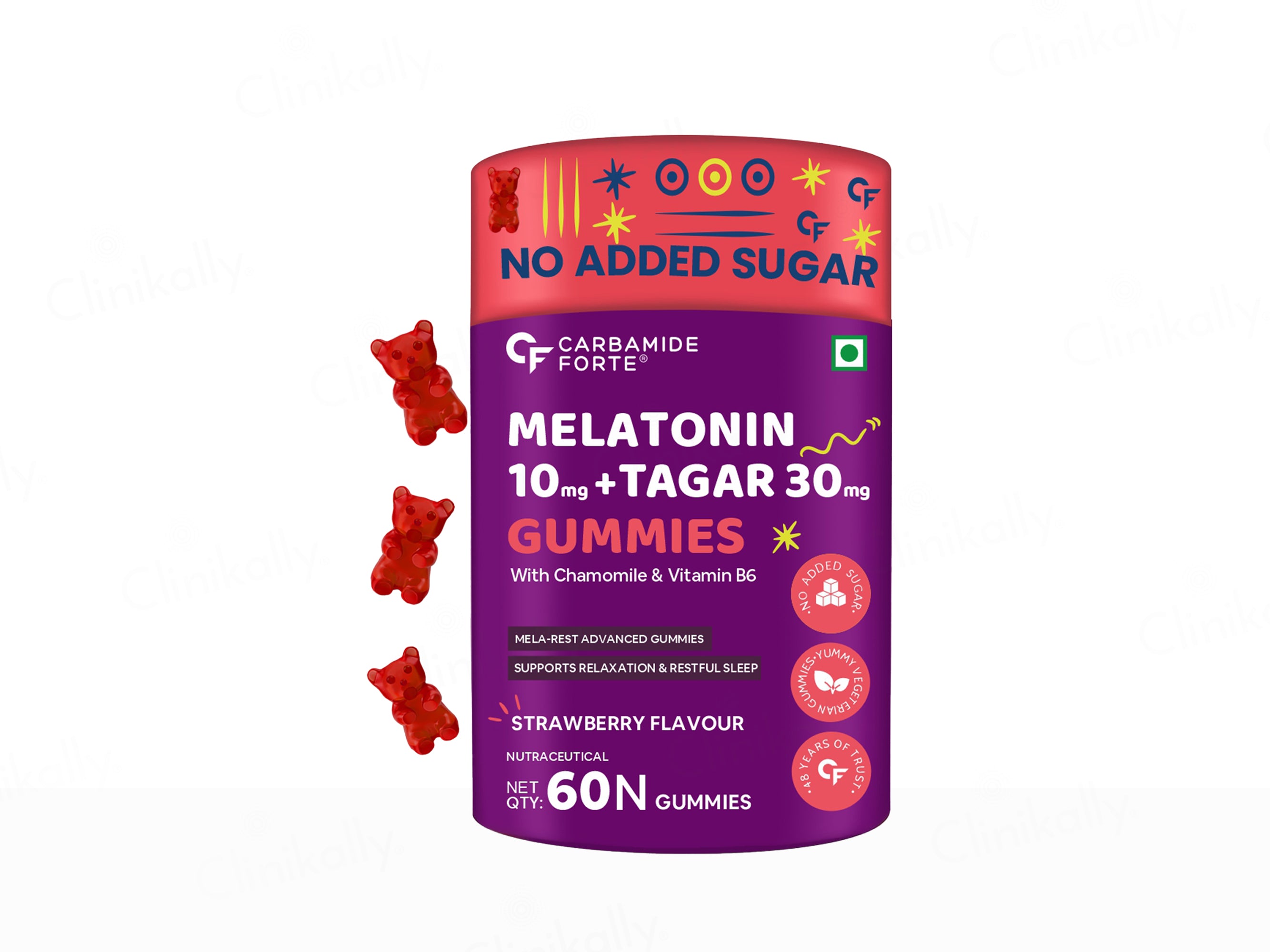 Carbamide Forte Melatonin 10mg + Tagar 30mg Sleep Gummies - Strawberry Flavour