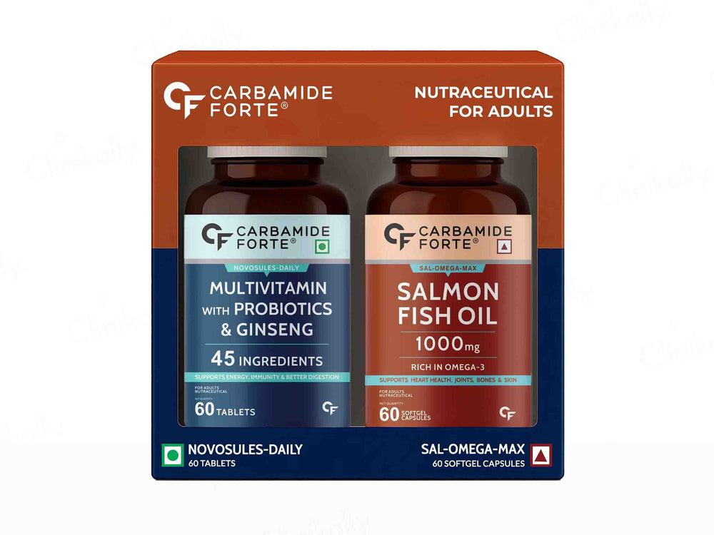 Carbamide Forte Multivitamin With Probiotics & Ginseng + Salmon Fish Oil 1000mg Combo Pack For Men