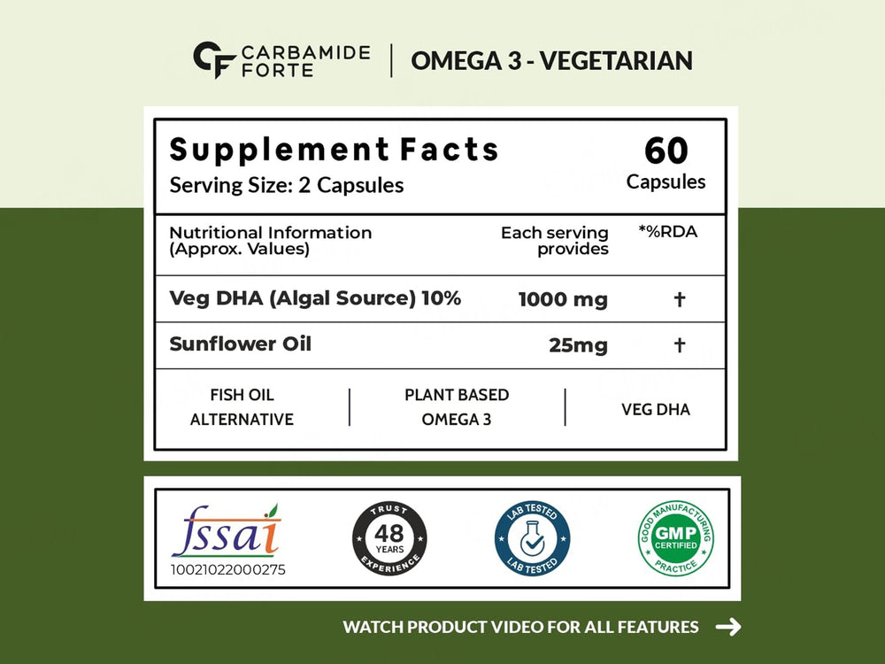 Carbamide Forte Vegetarian Omega-3 1000mg With Algal DHA 10% Liquid Filled Capsule