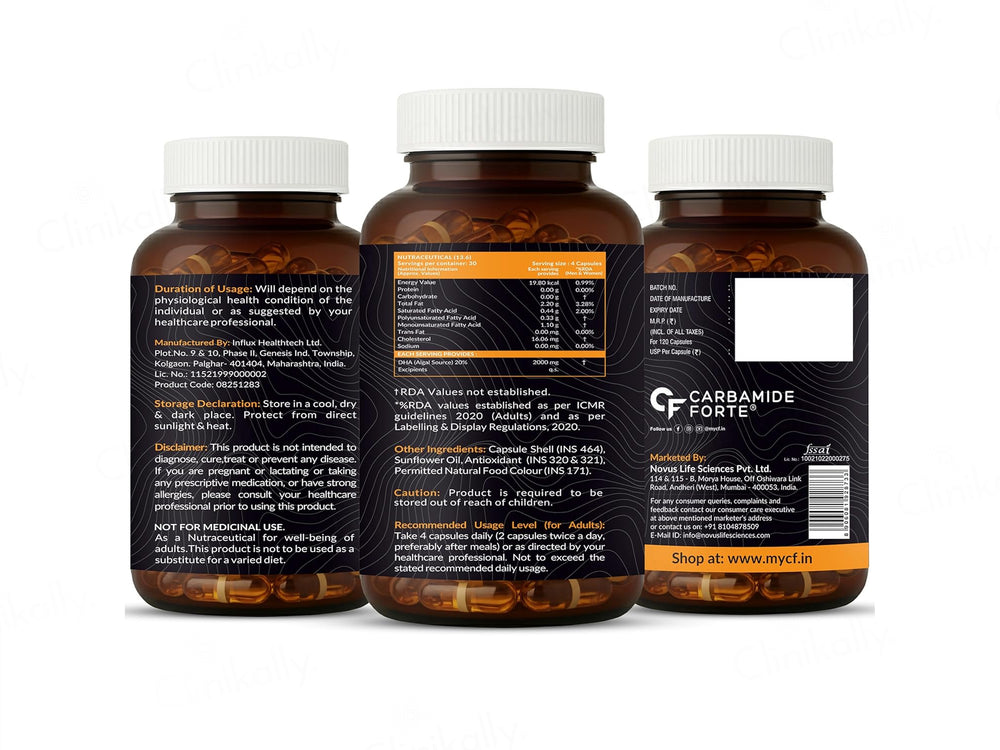 Carbamide Forte Vegetarian Omega-3 2000mg With Algal DHA 20% Liquid Filled Capsule