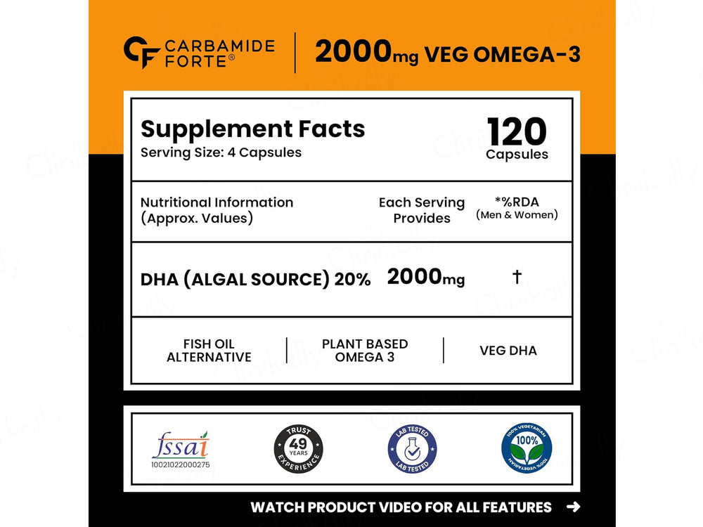 Carbamide Forte Vegetarian Omega-3 2000mg With Algal DHA 20% Liquid Filled Capsule