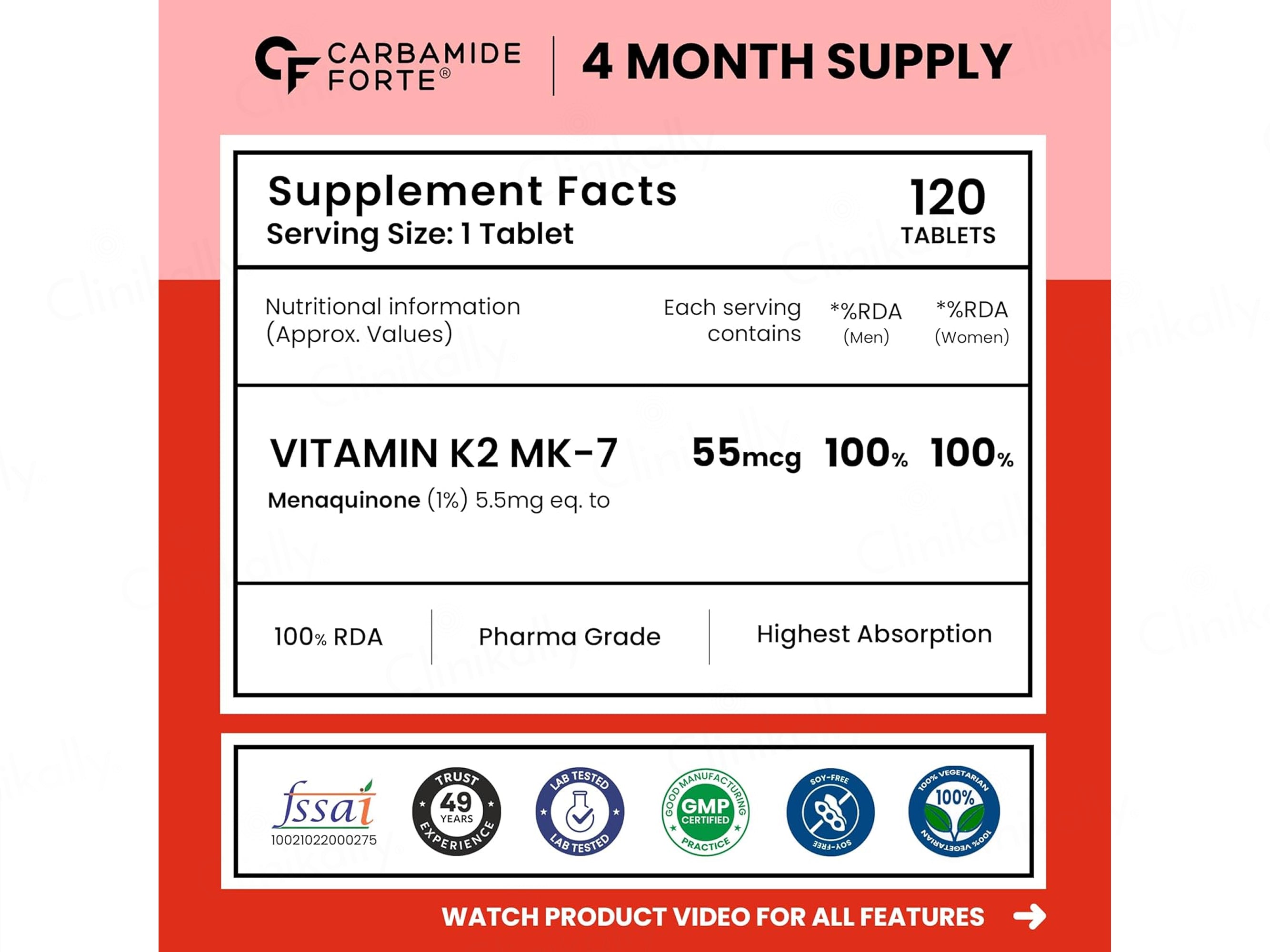 Carbamide Forte Vitamin K2 MK-7 55mcg Tablet