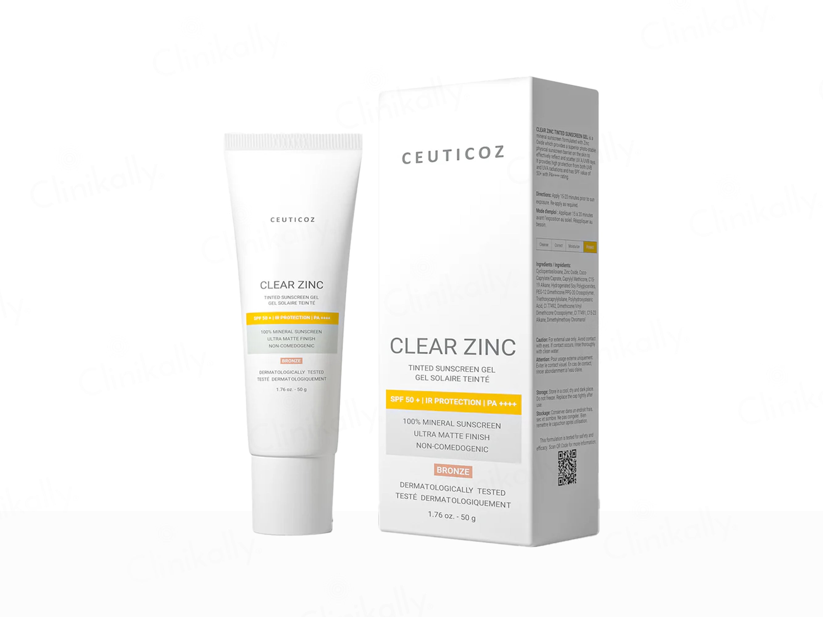 Ceuticoz Clear Zinc Tinted Sunscreen Gel SPF 50+ PA++++ (Bronze)