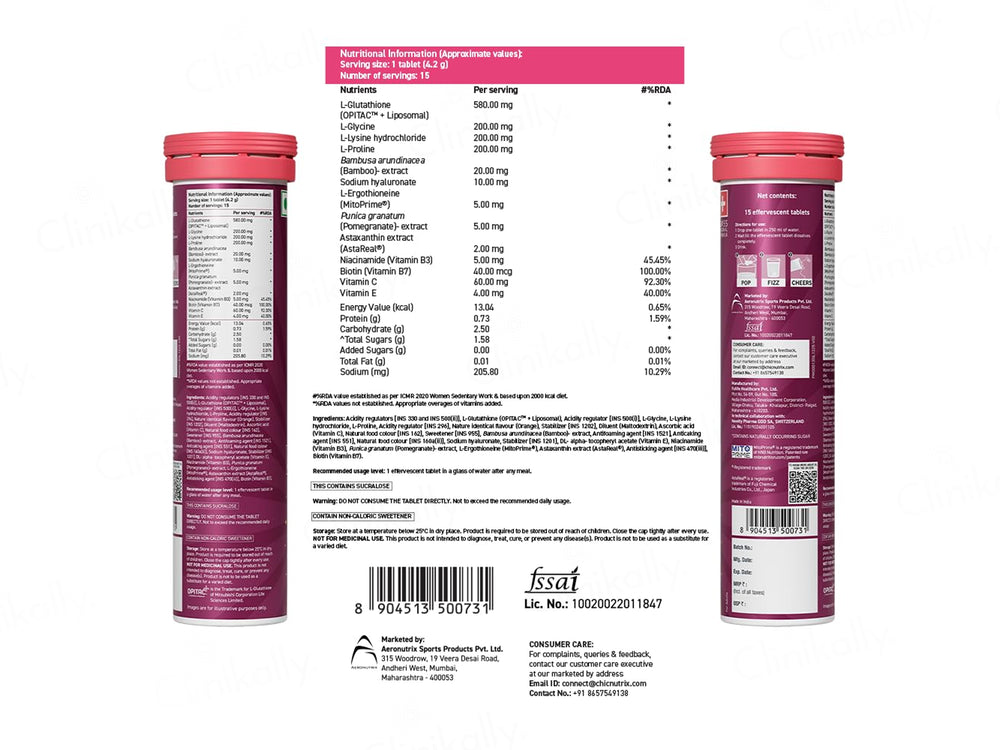 Chic Nutrix Glow Advanced 580mg L-Glutathione Effervescent Tablet - Orange Flavour