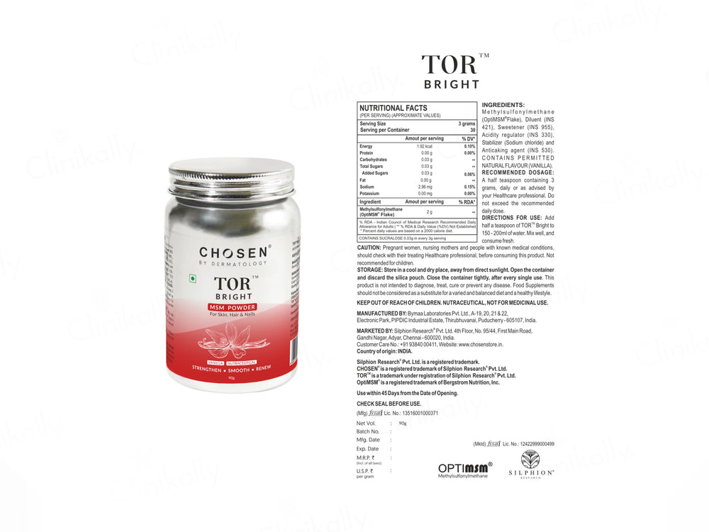 Chosen TOR Bright Low Sugar OptiMSM Methyl Sulfonyl Methane Nutraceutical Powder