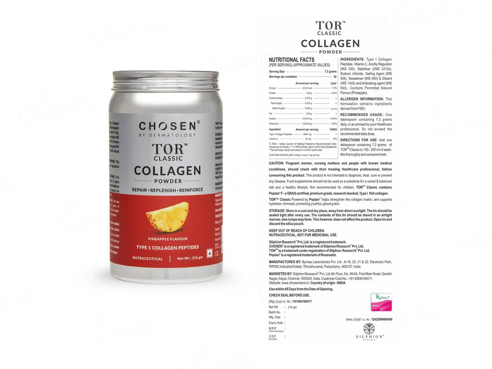 Chosen TOR Classic Regular Marine Collagen Supplement Powder - Pineapple Flavour
