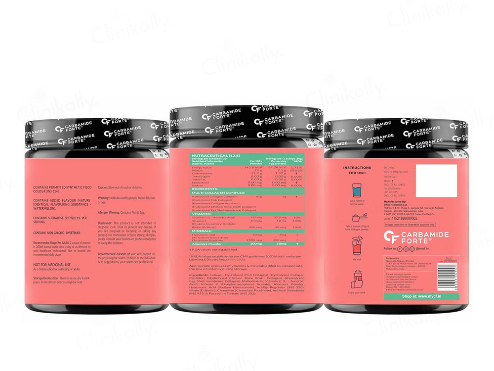 Carbamide Forte Multi Collagen Powder For Skin - Watermelon Flavor