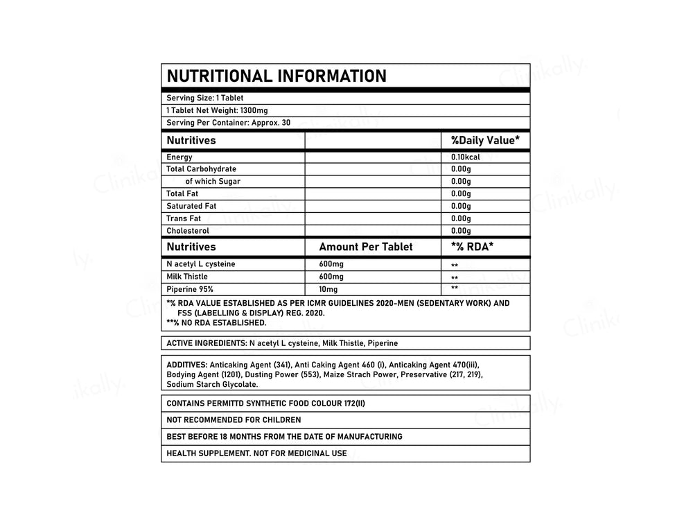 Corebolics Liver Support Milk Thistle 600mg Health Supplement Tablet