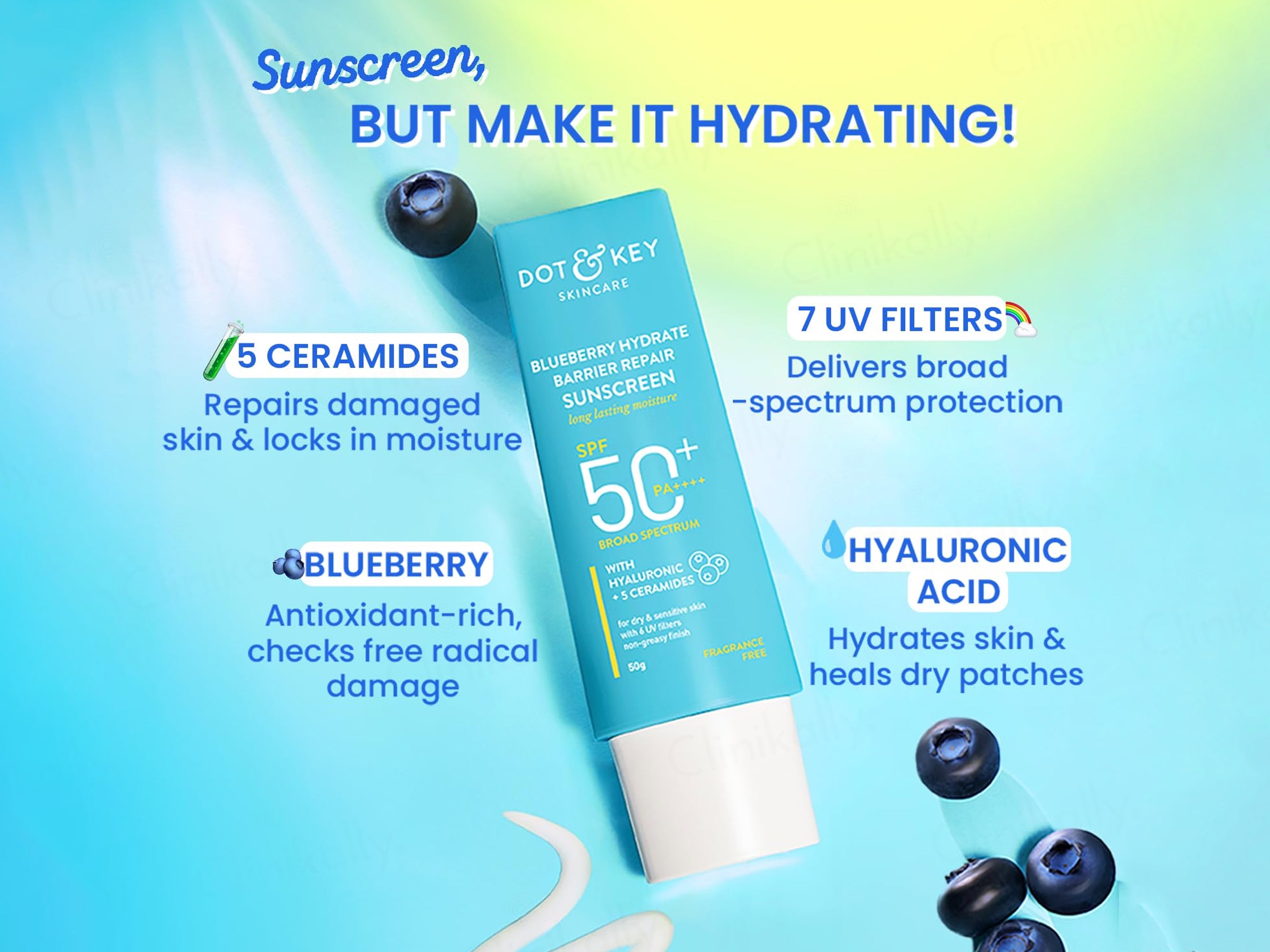 Dot & Key Blueberry Hydrate Barrier Repair Long Lasting Moisture Sunscreen SPF 50+ PA++++