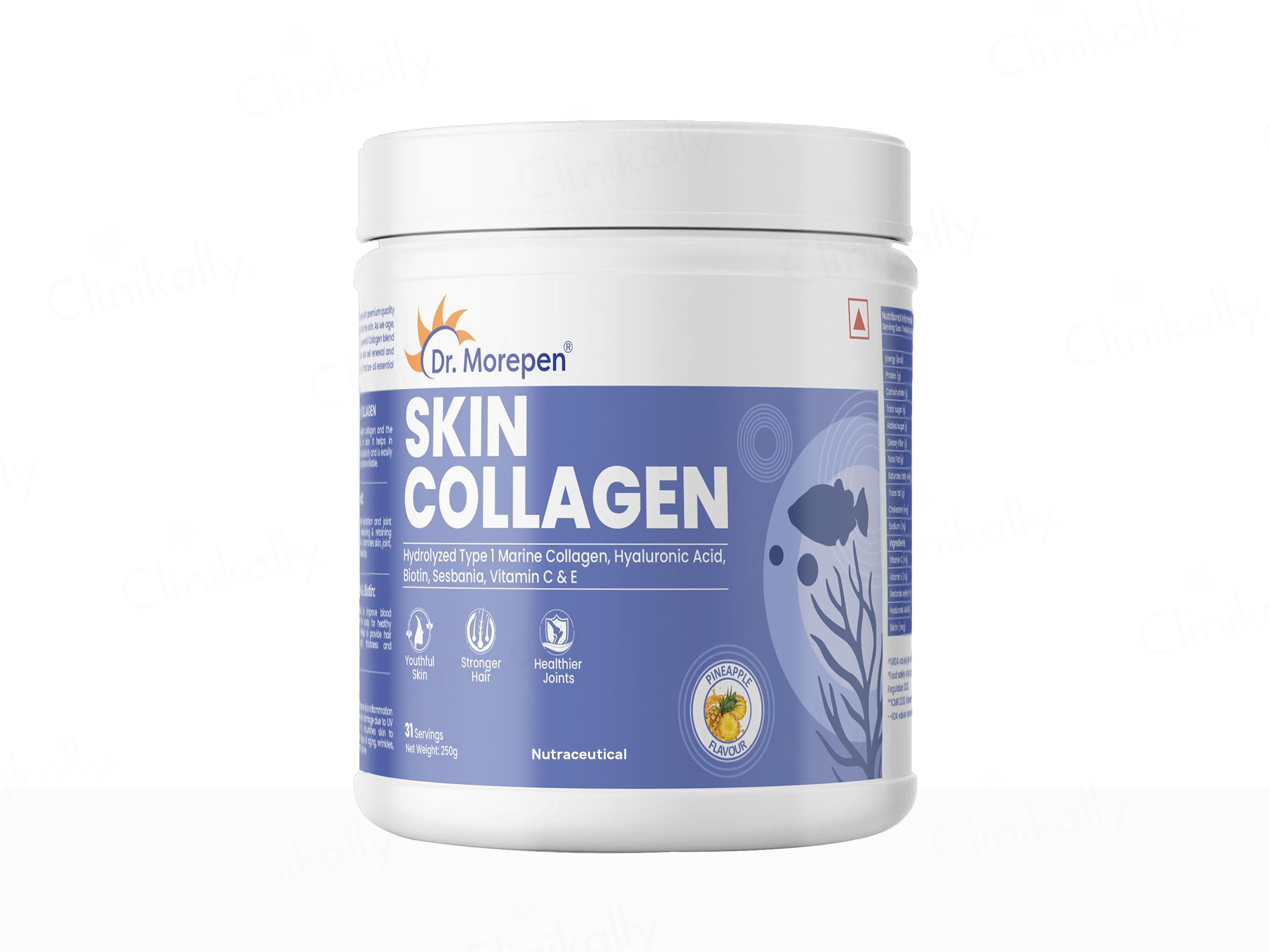 Dr. Morepen Hydrolyzed Type 1 Marine Skin Collagen Powder - Pineapple Flavour