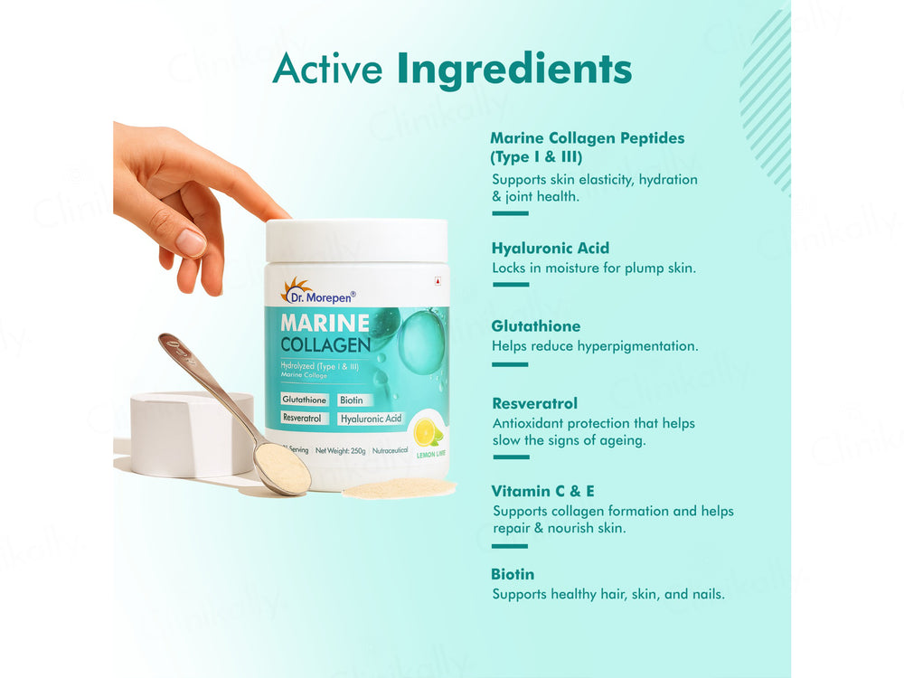 Dr. Morepen Hydrolyzed Type I & III Marine Collagen Powder - Lemon Lime Flavour
