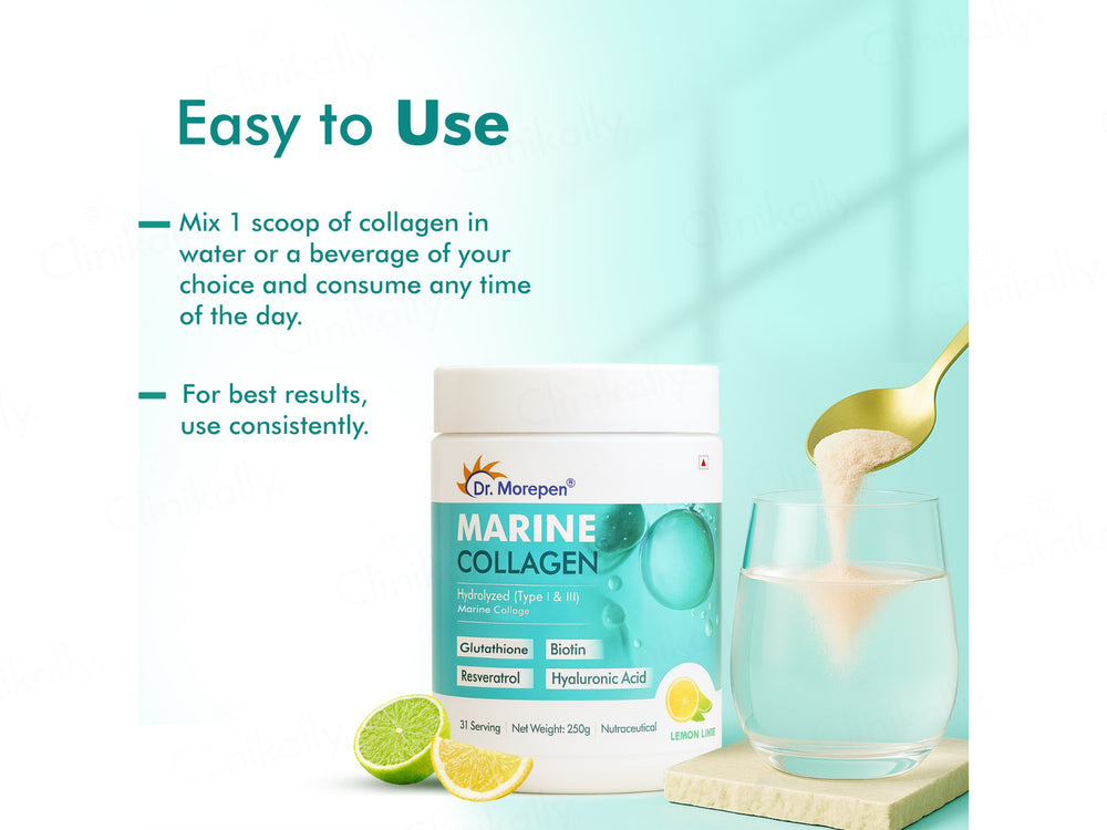 Dr. Morepen Hydrolyzed Type I & III Marine Collagen Powder - Lemon Lime Flavour