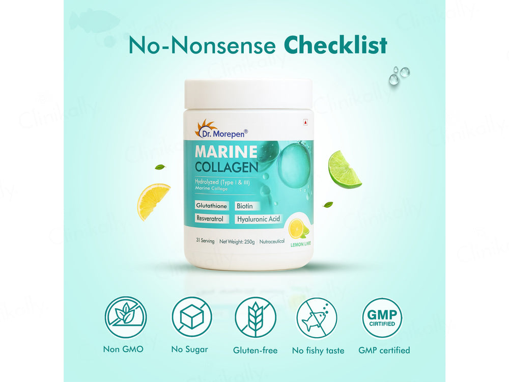 Dr. Morepen Hydrolyzed Type I & III Marine Collagen Powder - Lemon Lime Flavour