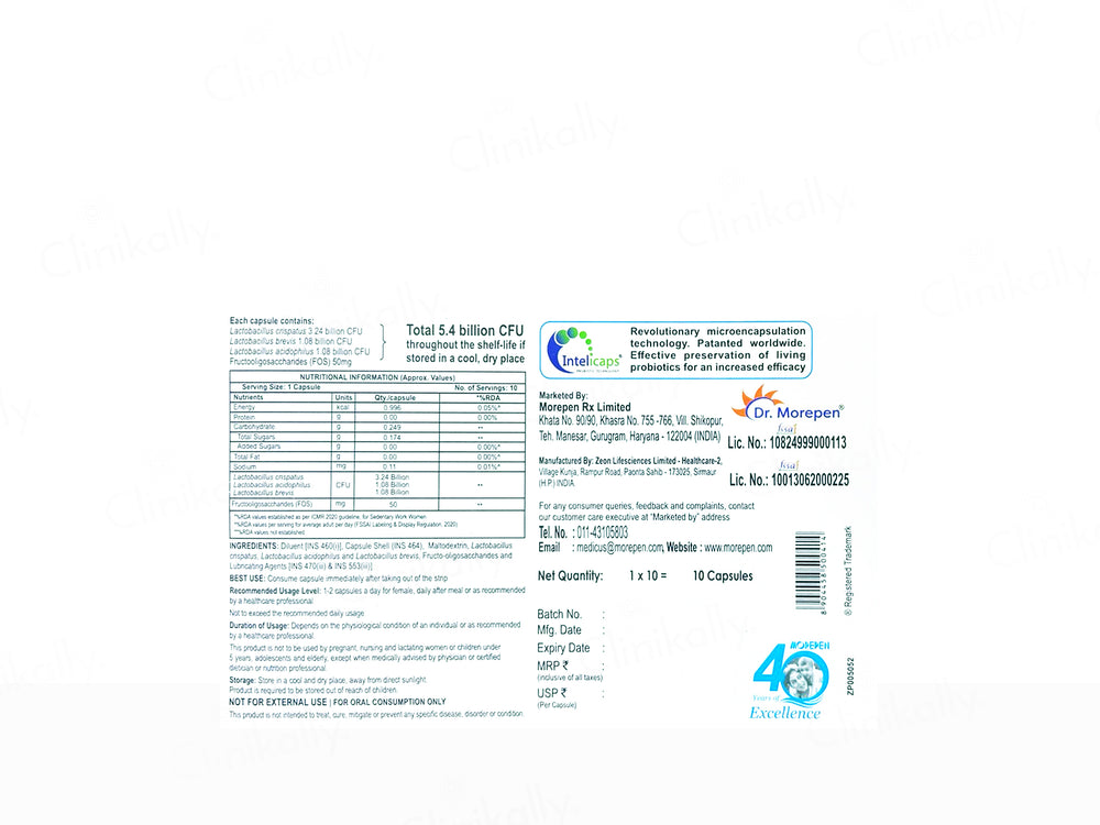 Dr. Morepen Intebact Gyn 5.4 Billion CFU Capsule For Adult Women