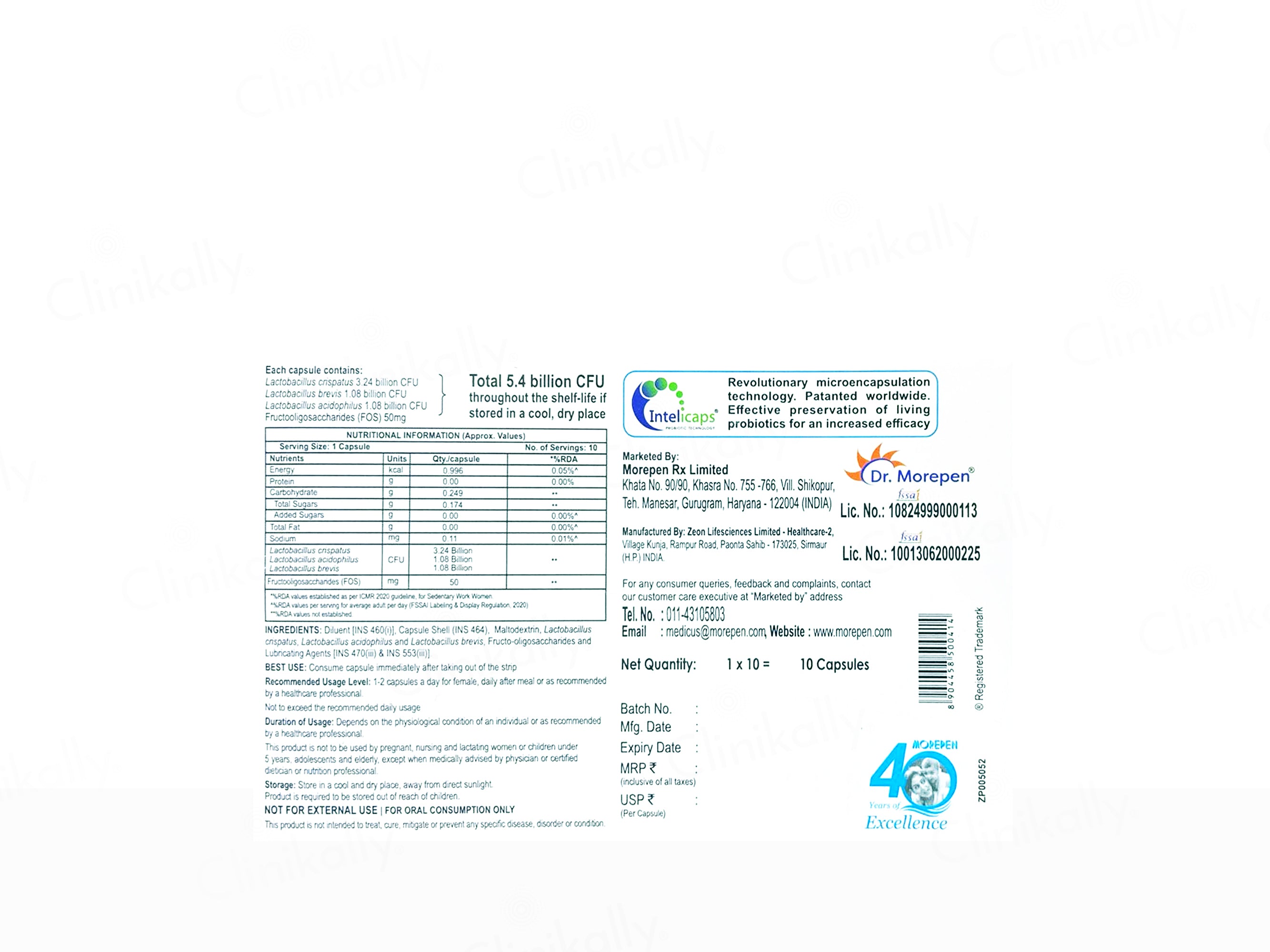 Dr. Morepen Intebact Gyn 5.4 Billion CFU Capsule For Adult Women