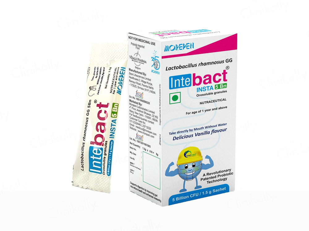 Dr. Morepen Intebact Insta 5 Billion CFU Orosoluble Granules - Delicious Vanilla Flavour