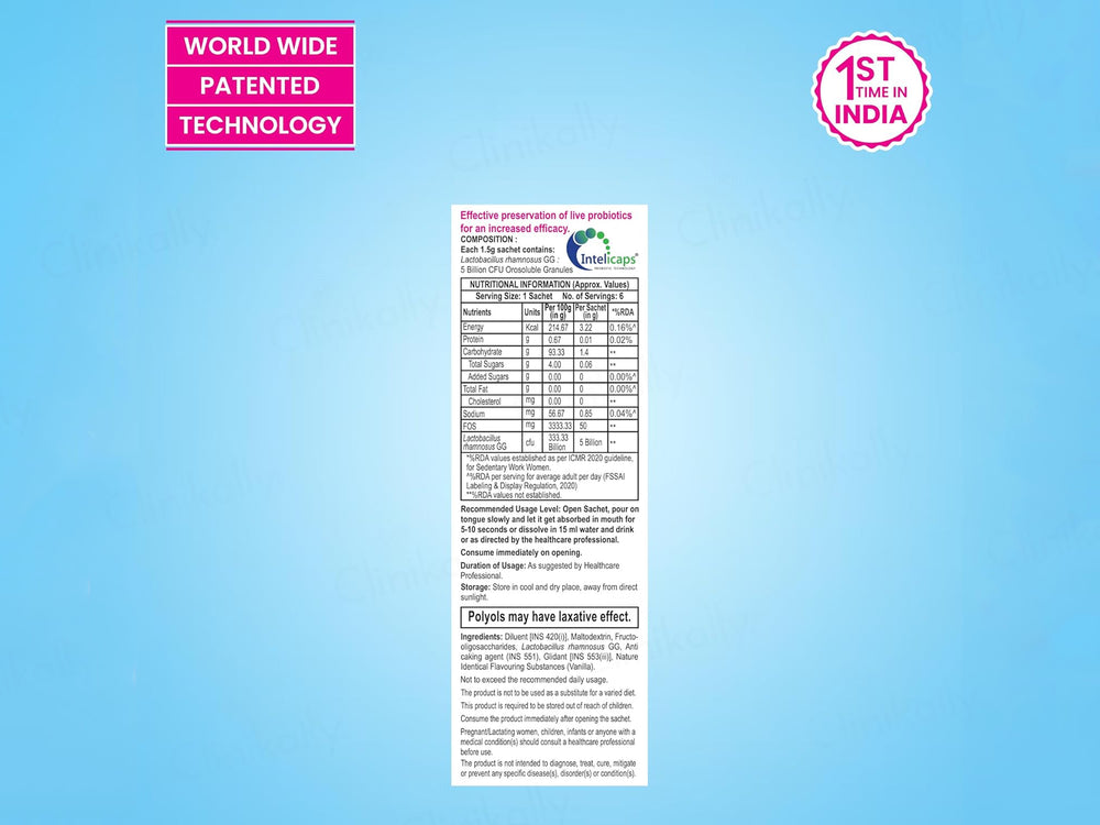 Dr. Morepen Intebact Insta 5 Billion CFU Orosoluble Granules - Delicious Vanilla Flavour