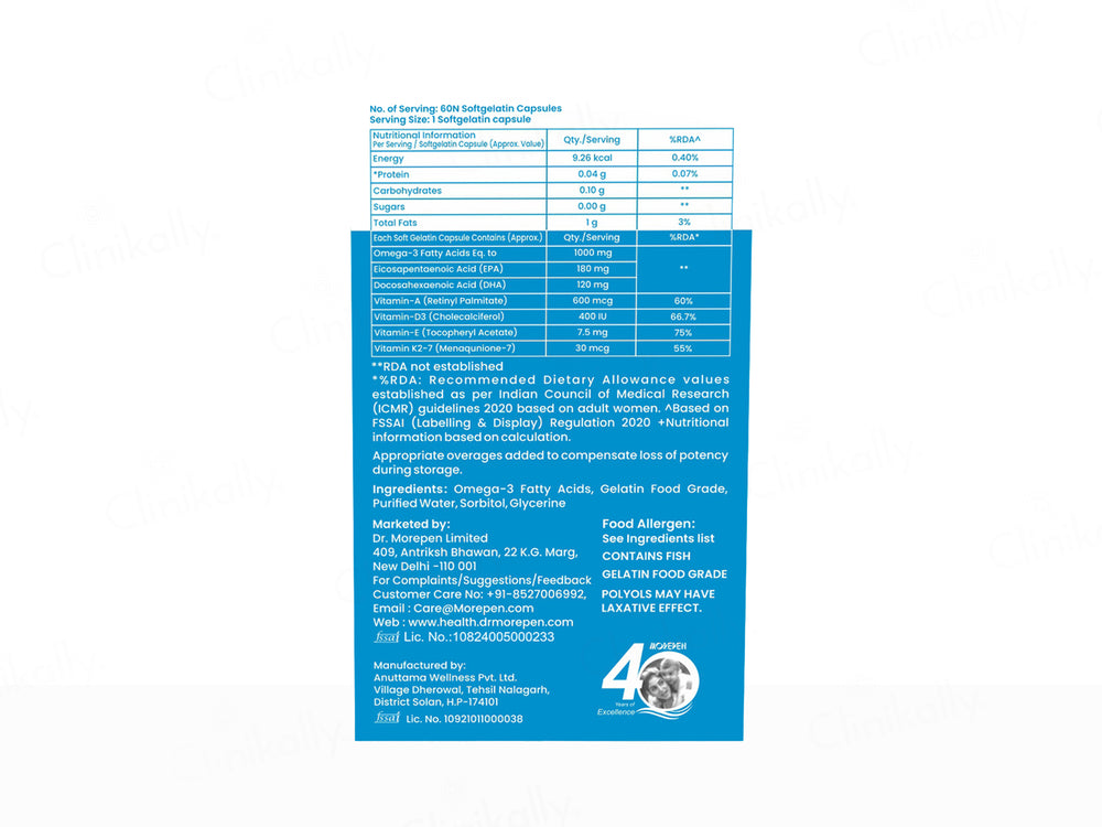 Dr. Morepen Omega-3 Deep Sea Fish Oil 1000mg Soft Gelatin Capsule